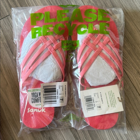 Sanuk Yoga Sandy II flip flops Pink orange coral Women's Sandals shoe size 7 - Picture 3 of 5